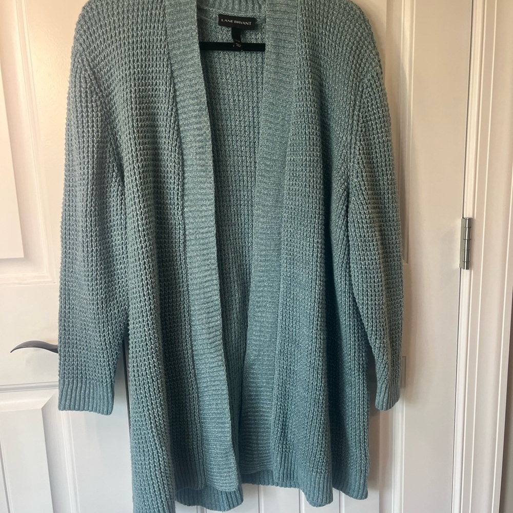 Lane Bryant Open Front Teal Knit Cardigan